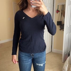 Navy v neck layering top
